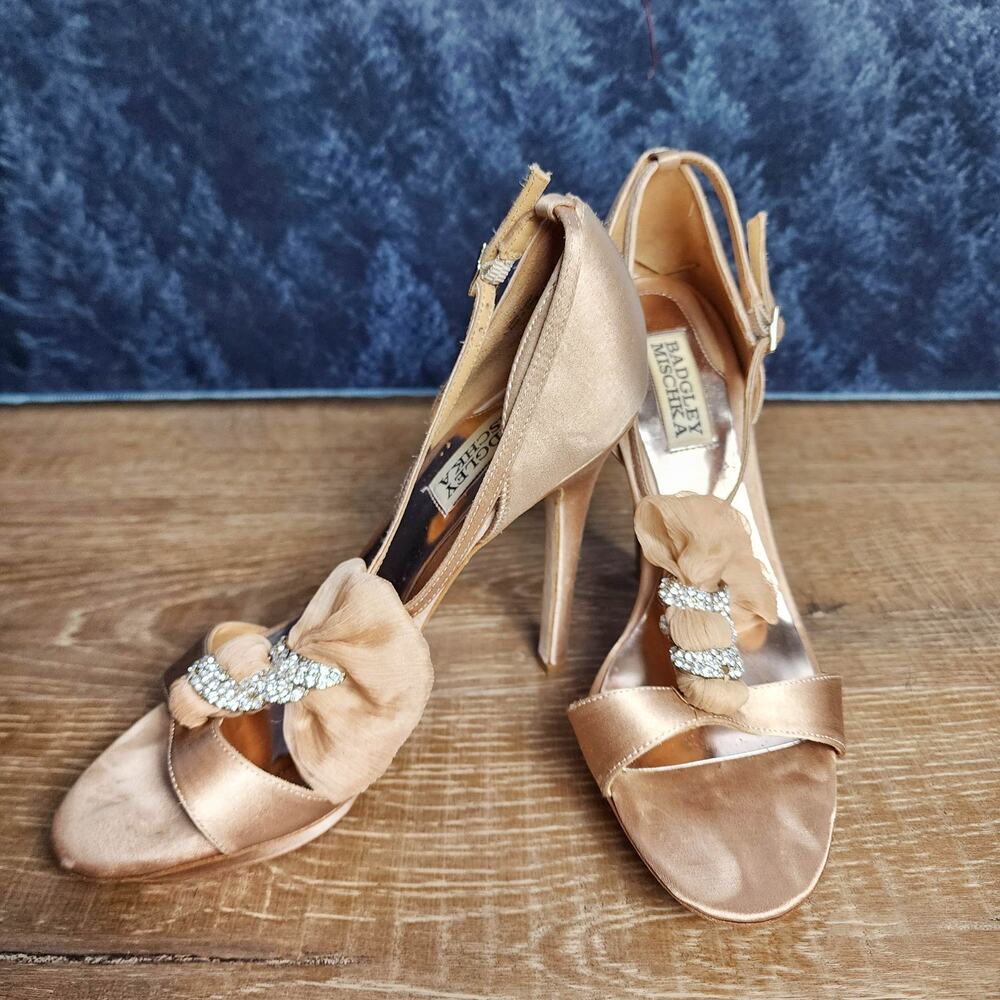 Badgley Mischka Slingback Nude Rhinestone Stiletto Heels | Women's 7.5
